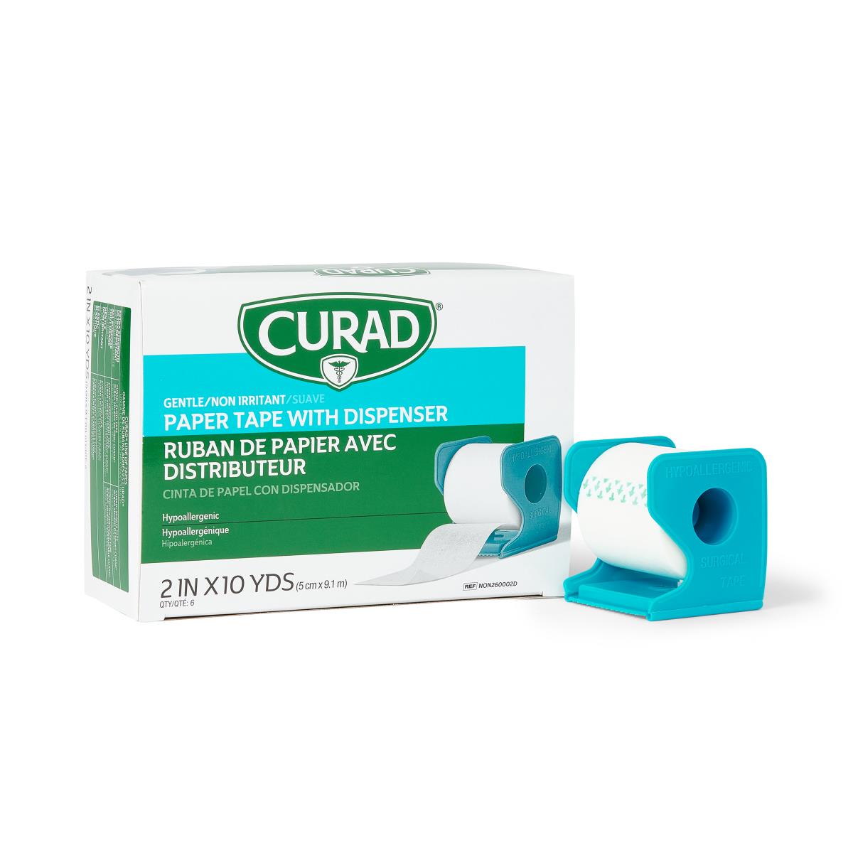 Curad Paper Adhesive Tape 2" x 10yd with dispenser