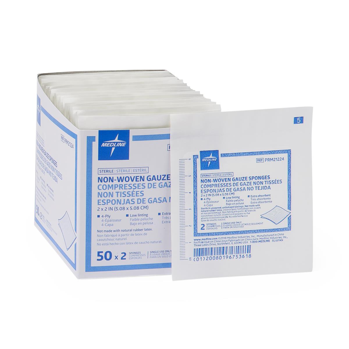 Sterile Nonwoven Gauze Sponges 2" x 2" 4ply 2'S