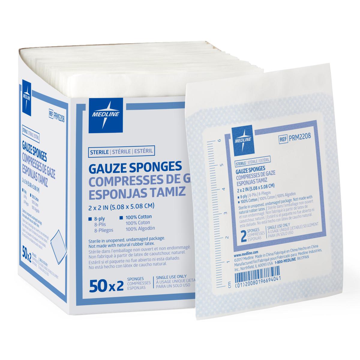 Sterile Woven Gauze Sponges 2" x 2" 8ply 2/pack