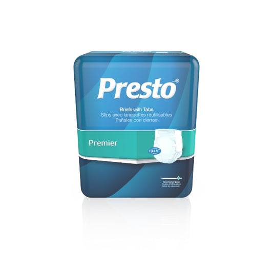 Presto Moderate Absorbency Incontinence Brief, Breathable, Medium, 32" to 44" Waist, White