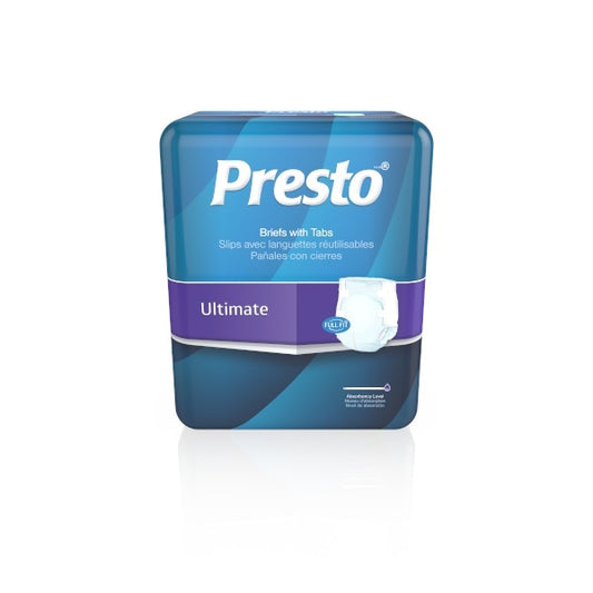 Presto Maximum Absorbency Ultimate Incontinence Brief, Medium, 32" to 44" Circumference, White