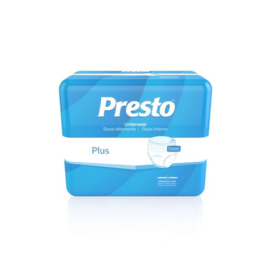 Presto Plus Incontinence Underwear, Adult, Pull-Ups, Classic Plus, Medium, 32'' to 44'' White