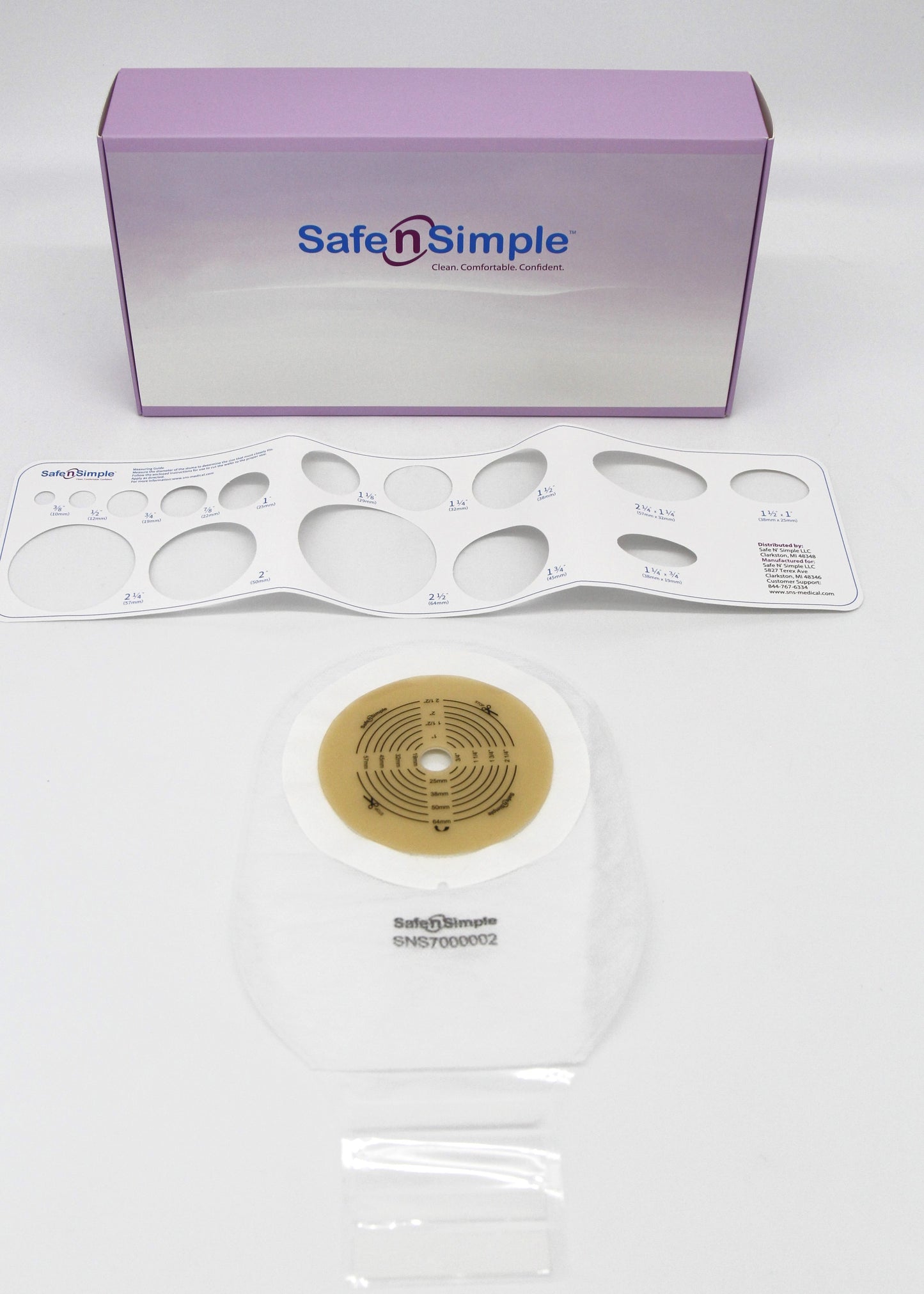 Safe N Simple 12" Drainable One-Piece Pouch Standard Wear Cut-to-Fit Transparent with Tape Collar and Velcro Closure