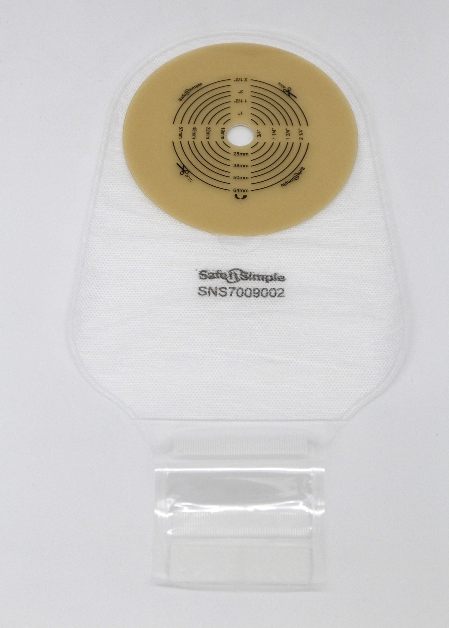 Safe N Simple 9" Drainable One-Piece Pouch Standard Wear Cut-to-Fit Transparent with Velcro Closure