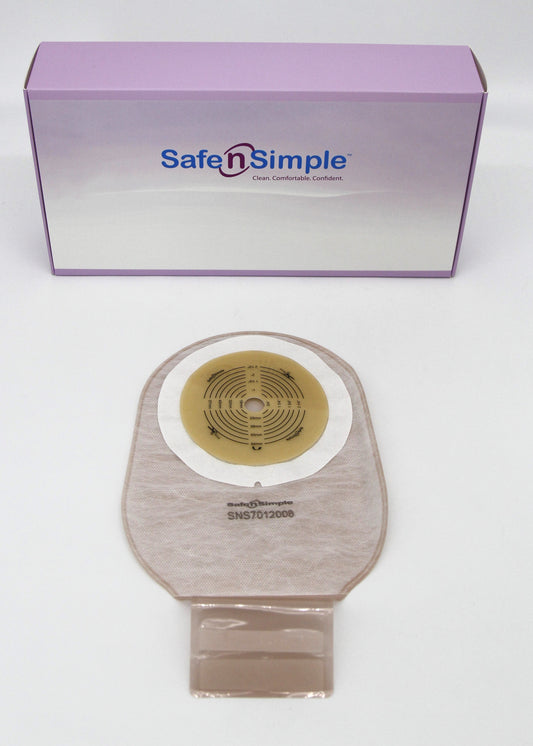 Safe N Simple 12" Drainable One-Piece Pouch Extended Wear Cut-to-Fit Beige with Tape Collar and Velcro Closure