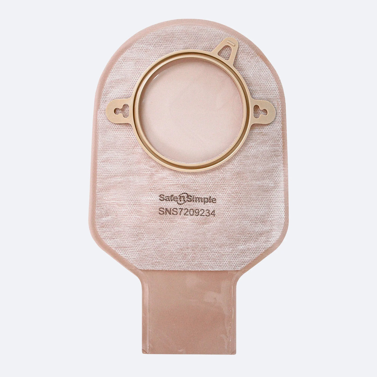 Safe N Simple LLC 9" Drainable Two-Piece Pouch Beige 70mm 2-3/4" Flange With Belt Tabs and One Curved Tail Closure