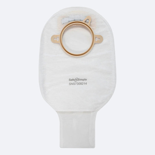 Safe N Simple Drainable Two-Piece Pouch Transparent With Filter Flange With Belt Tabs and One Curved Tail Closure