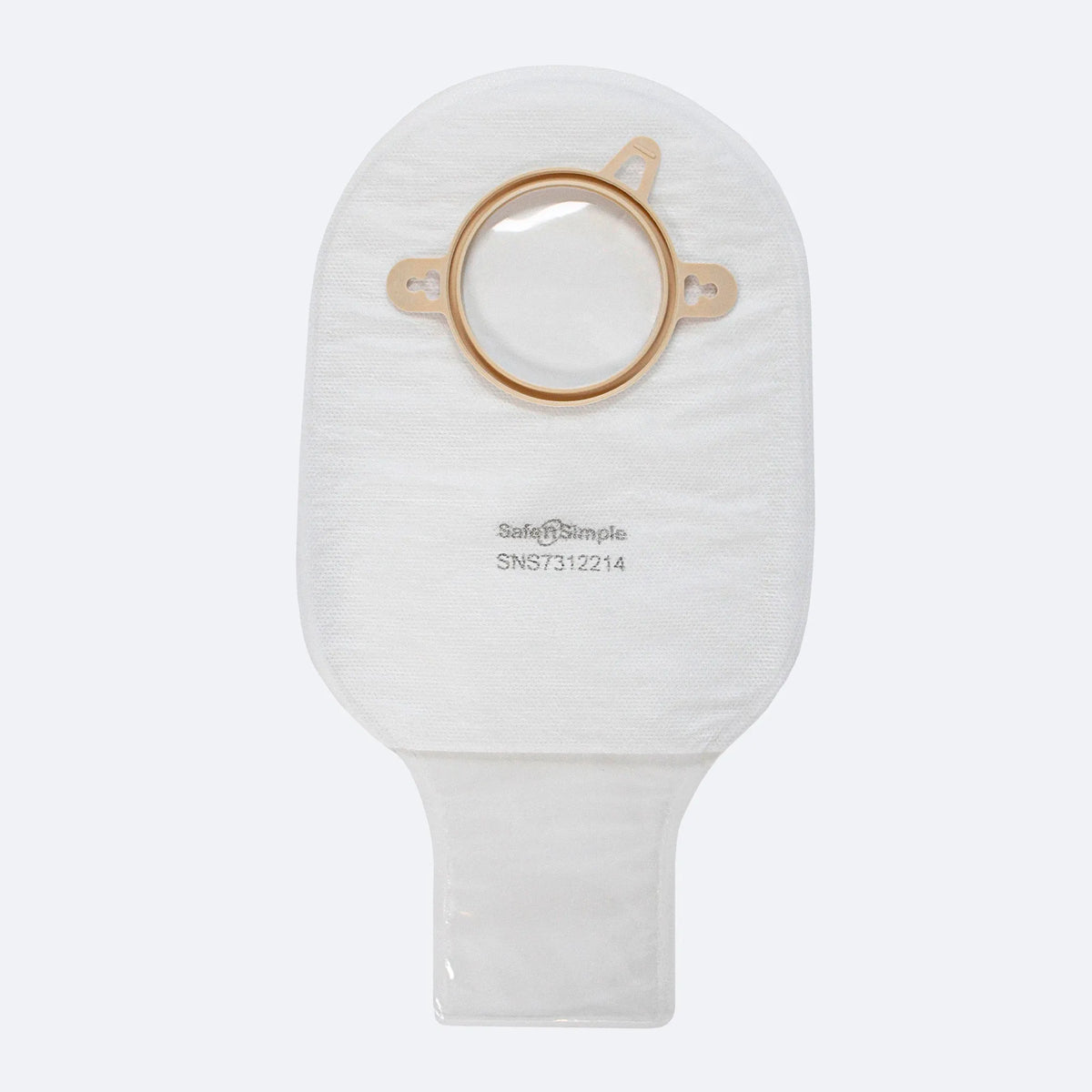 Safe N Simple 12" Drainable Two-Piece Pouch Transparent 57mm 2-1/4" Flange With Belt Tabs and One Curved Tail Closure