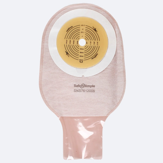 12" Drainable One-Piece Pouch Extended Wear Cut-to-Fit up to 2-1/2" Beige with Tape Collar and Curved Tail Clamp Closure