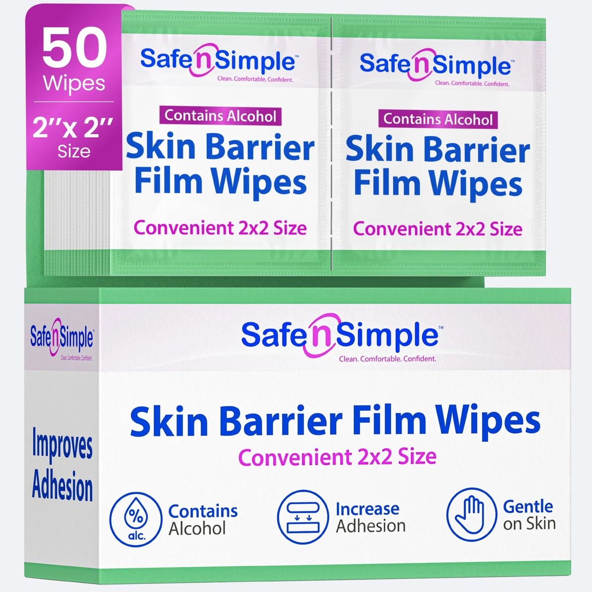 Safe n Simple skin barrier film wipes with alcohol