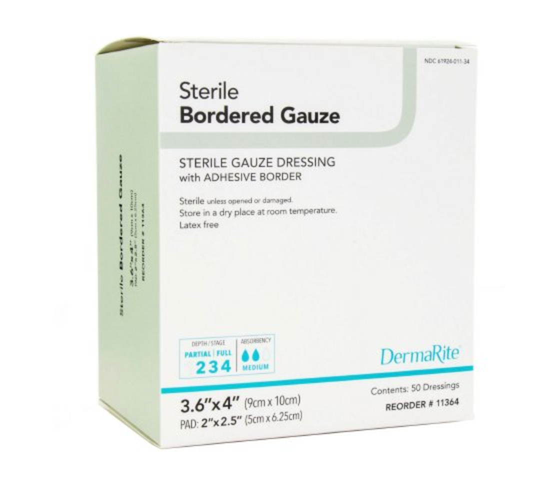Sterile Border Gauze Dressing with Adhesive Border 3.6" x 4"