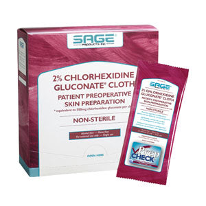 2% Chlorhexidine Gluconate Cloth 7.5" x 7.5" 2 Count