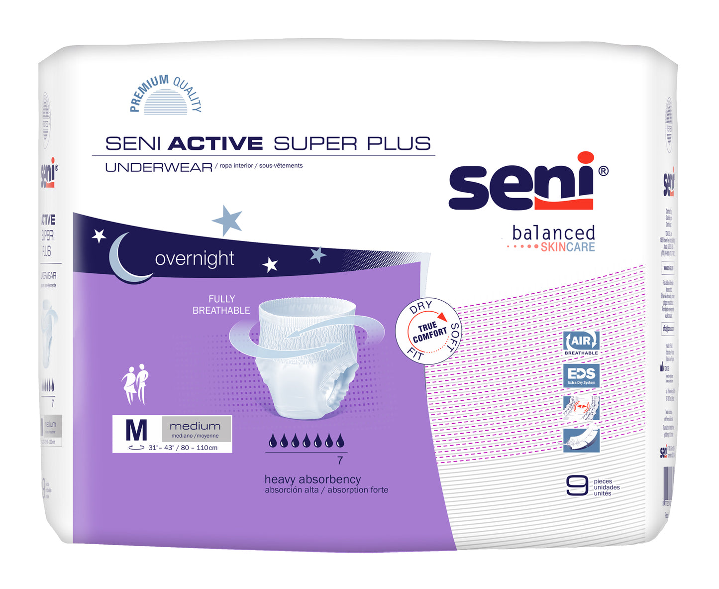 Seni Active Super Plus Pull-On Underwear, Medium, 9 Count - 31" - 43" 9ct
