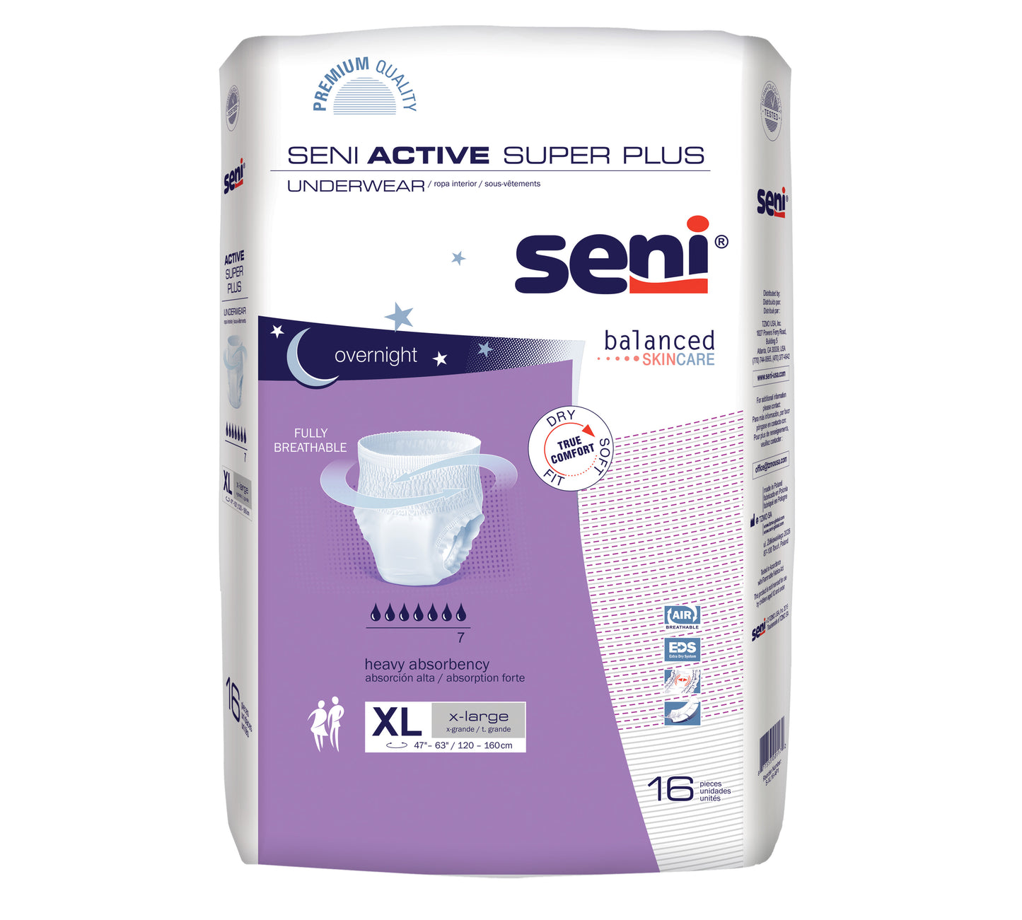 Seni Active Super Plus Pull-On Underwear, X-Large, 16 Count - 47" - 63"
