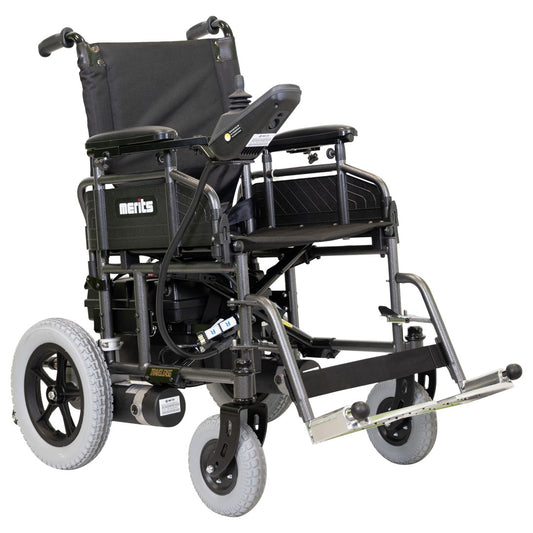 Travel-Ease Folding Power Wheelchair 300 lbs Silvertone