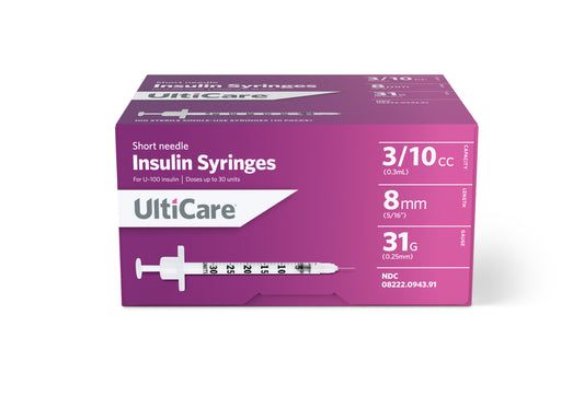 Short Needle Insulin Syringe 31G x 5/16", 3/10 mL (100 count) 100ct