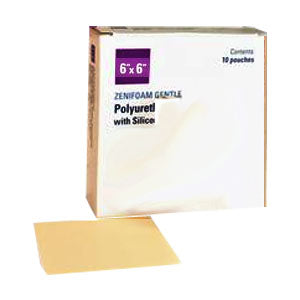 ZeniFoam Gentle Polyurethane Foam Dressing with Silicone Adhesive, 6" x 6"