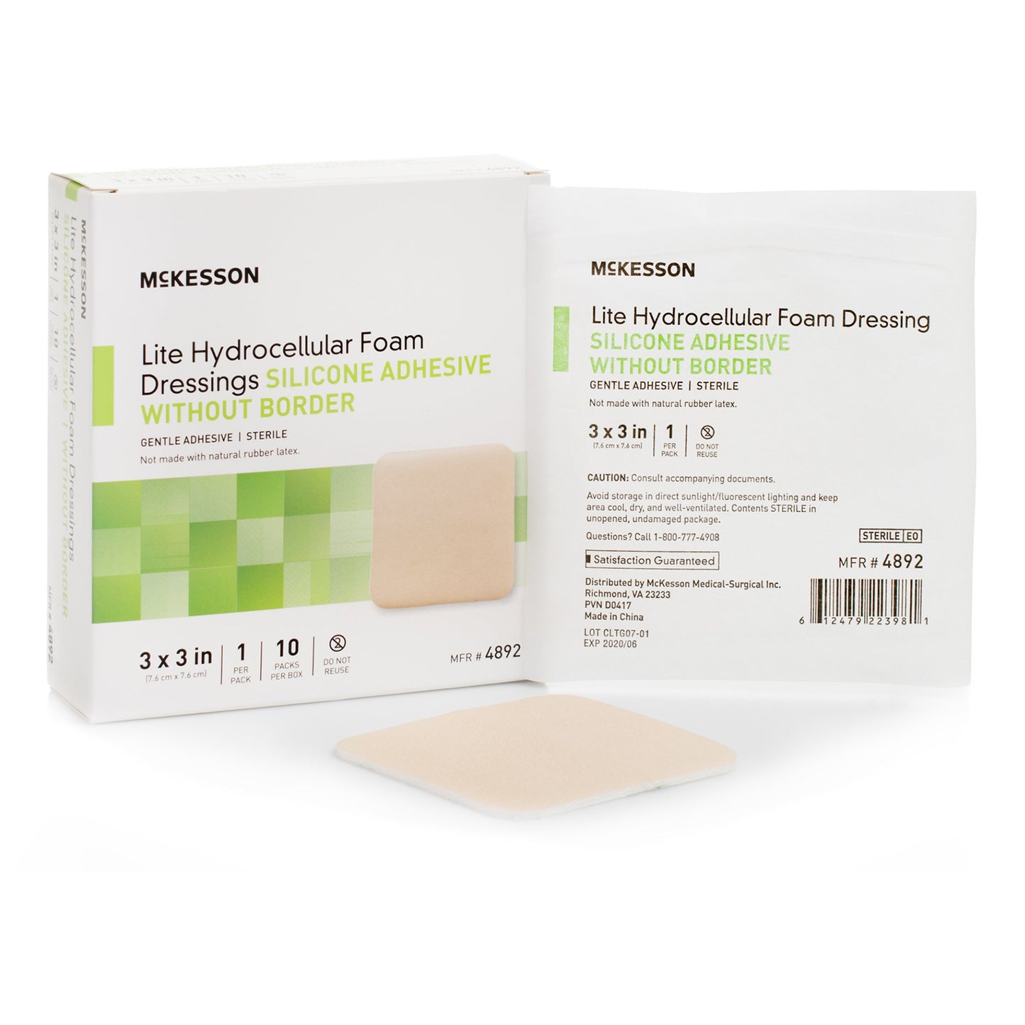 McKesson Lite Hydrocellular Foam Dressing w/ Silicone Adhesive w/o Border