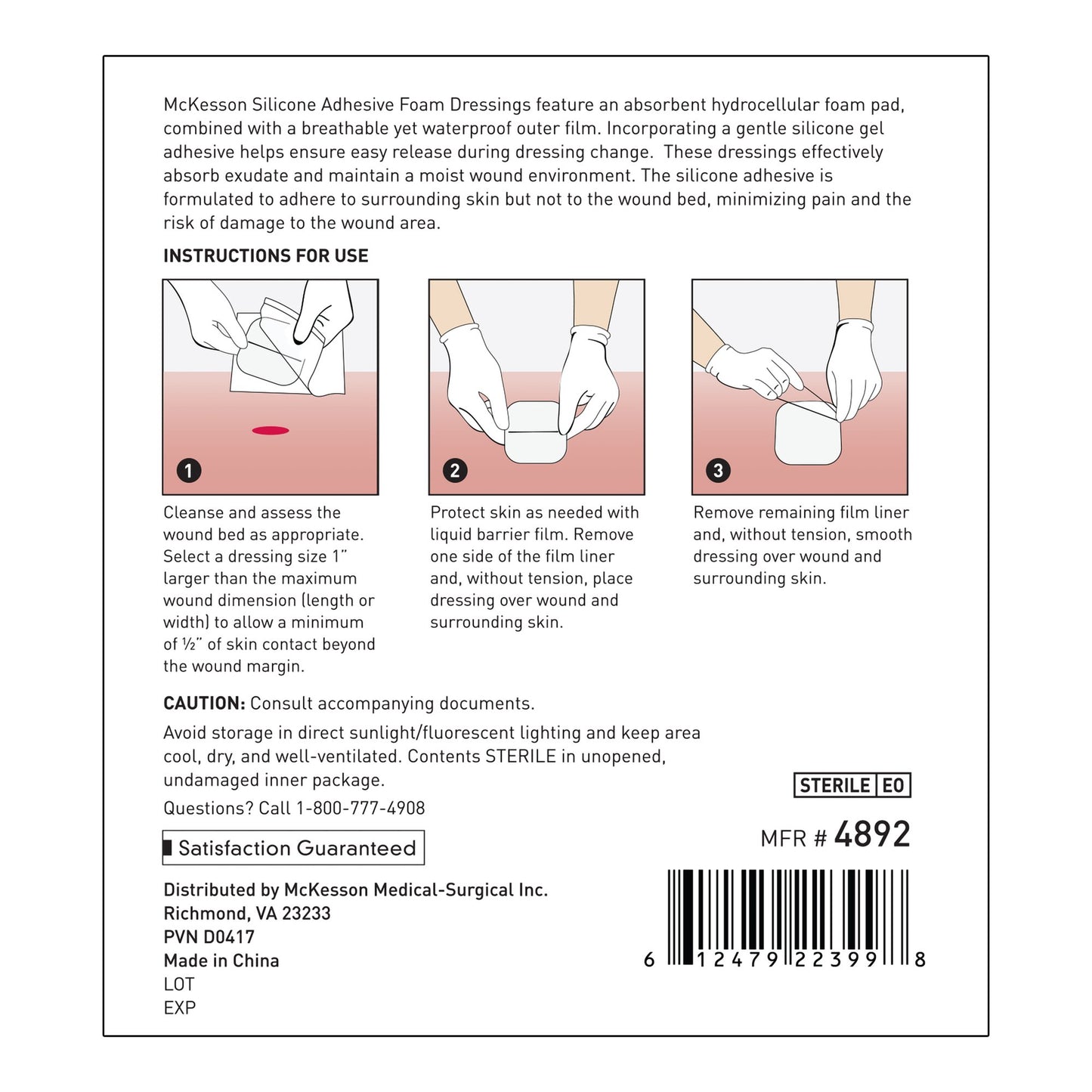 McKesson Lite Hydrocellular Foam Dressing w/ Silicone Adhesive w/o Border