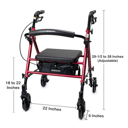 McKesson Four-Wheel Rollator, Red