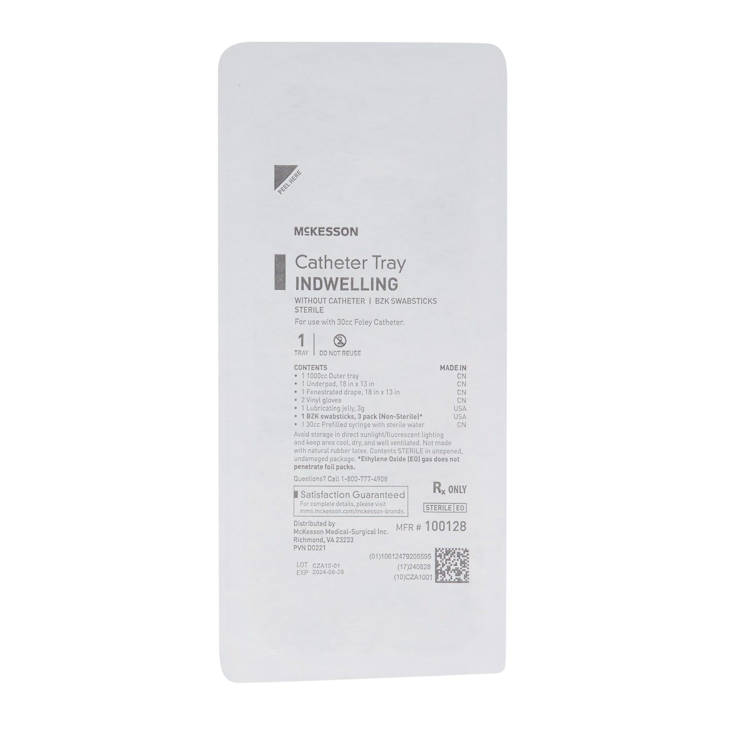 McKesson Indwelling Catheter Tray Without Catheter, BZK
