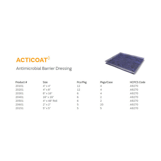 Acticoat Burn Antimicrobial Barrier Dressing, 4 x 4 Inch