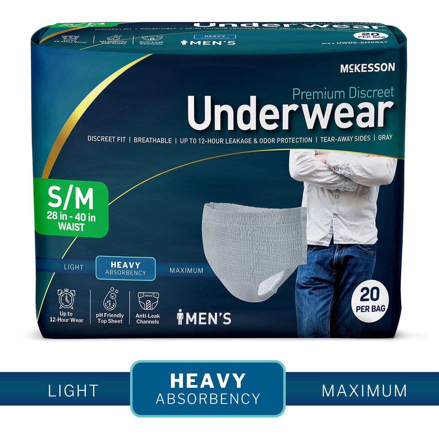 McKesson Premium Discreet Underwear for Men, Heavy Absorbency