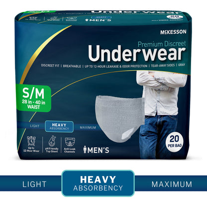McKesson Premium Discreet Underwear for Men, Heavy Absorbency