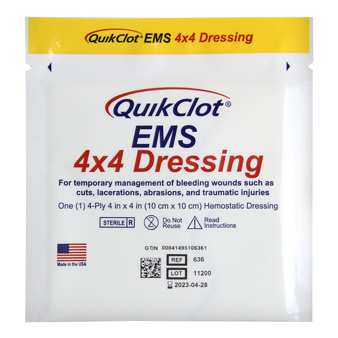 QuickClot® Hemostatic Dressing, 4 x 4 Inch