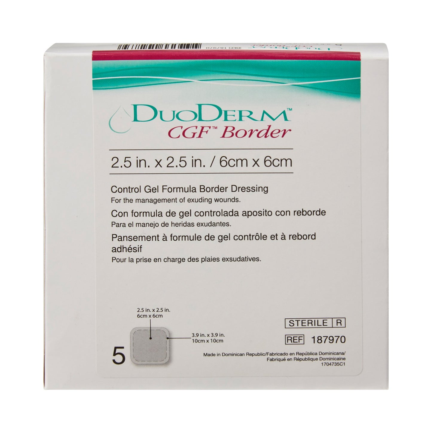 DuoDerm® CGF® Border Hydrocolloid Dressing, 2-1/2 x 2-1/2 Inch