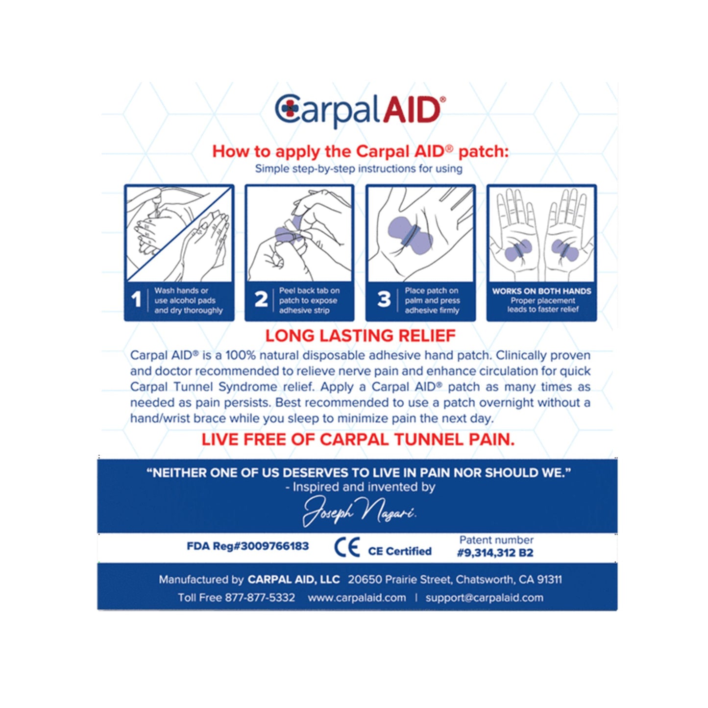 CarpalAid® Patch Pregnancy Hand-Based Carpal Tunnel Support