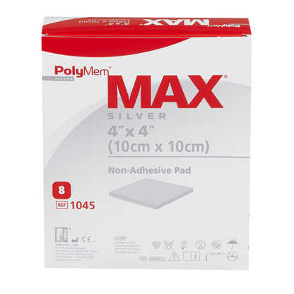 PolyMem® Max Nonadhesive Silver Foam Dressing, 4 x 4 Inch