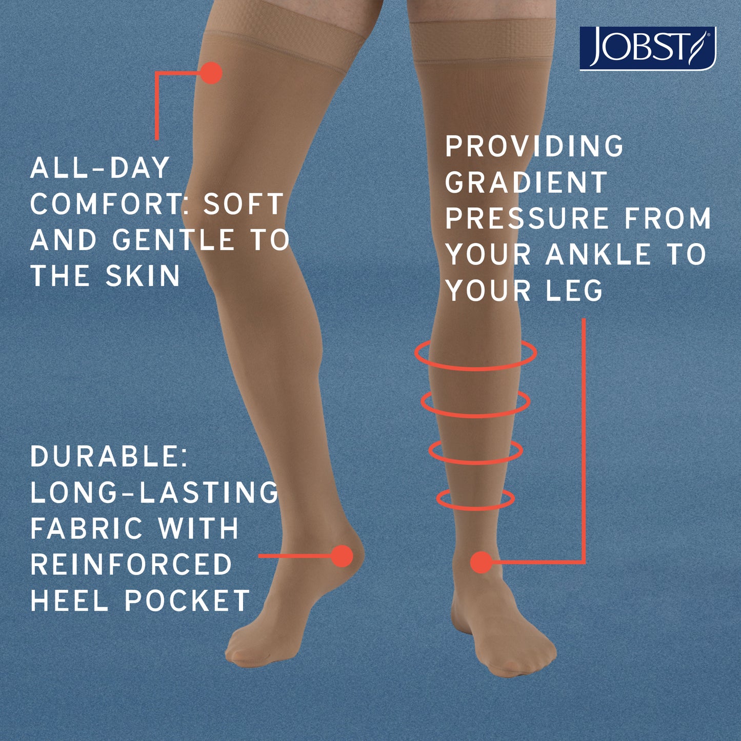 JOBST® Relief Knee High 15-20 mmHg w/ Silicone Dot Top Band Compression Stockings Closed Toe
