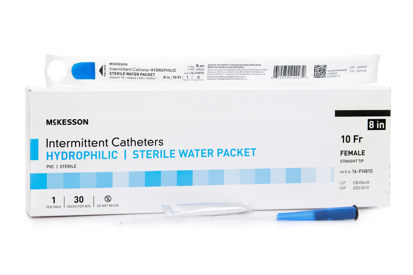 McKesson Hydrophilic-Coated PVC Urethral Catheter, Straight Tip