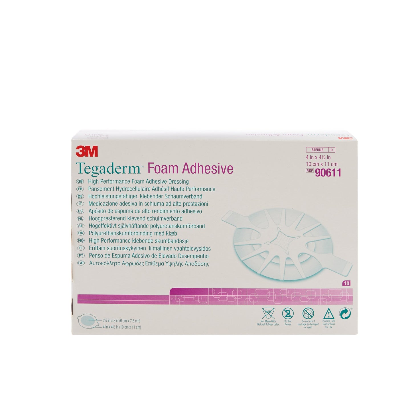 3M™ Tegaderm™ High-Performance Foam Dressing Adhesive, 4 x 4-1/2 Inch