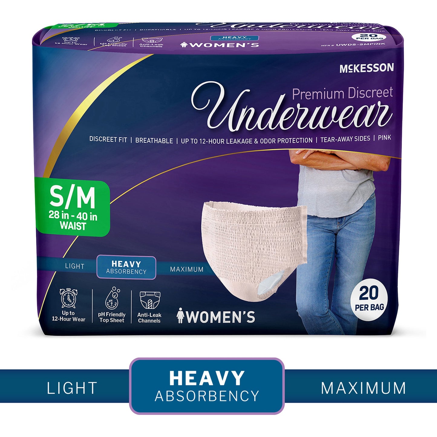 McKesson Premium Discreet Underwear for Women, Heavy Absorbency