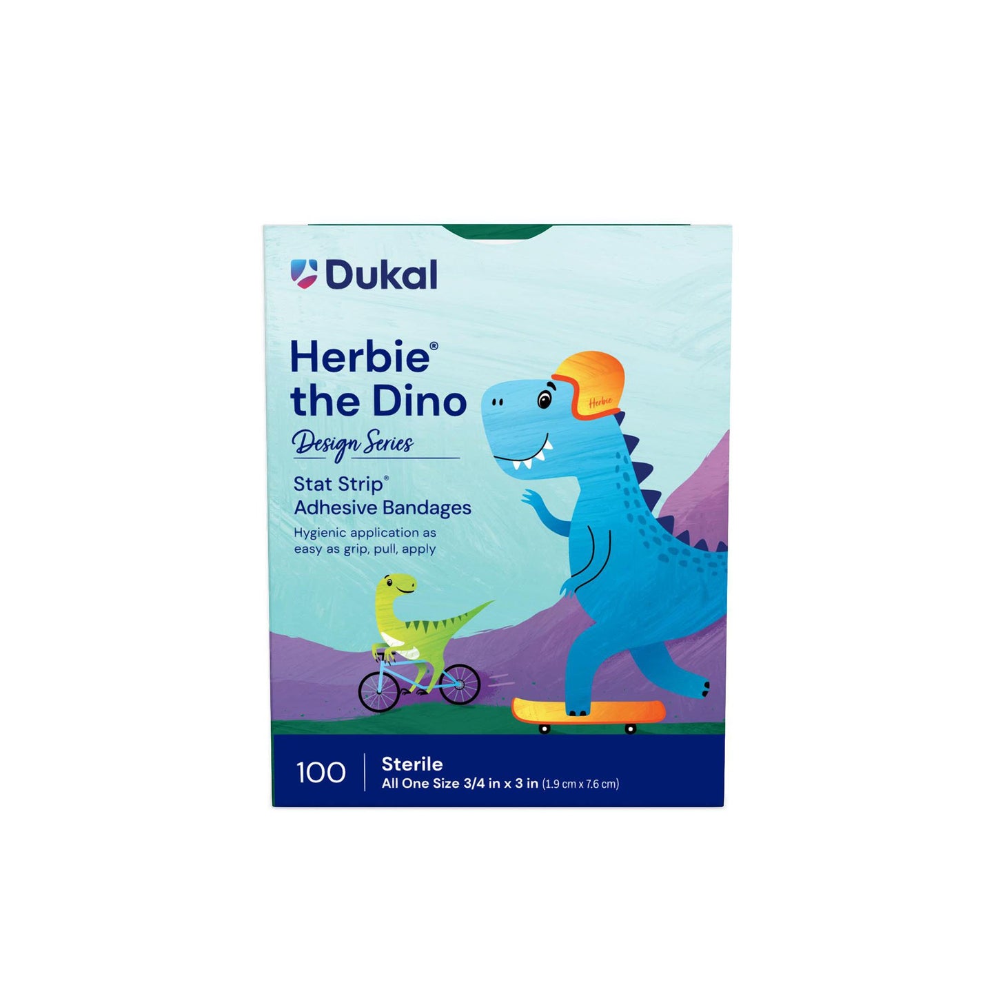 American® White Cross Stat Strip® Kid Design Herbie the Dinosaur Adhesive Strip