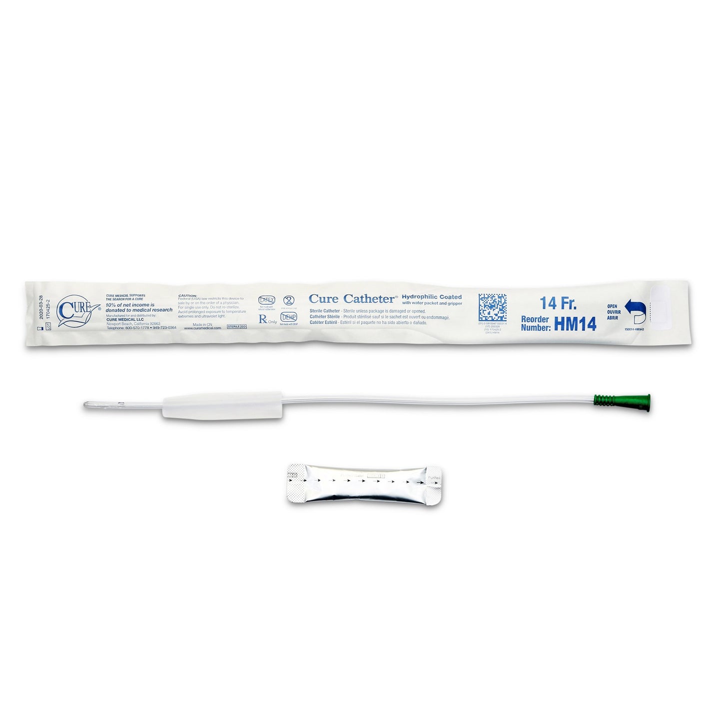 Cure Catheter™ Hydrophilic Intermittent Catheter, Hydrophilic Coated Plastic