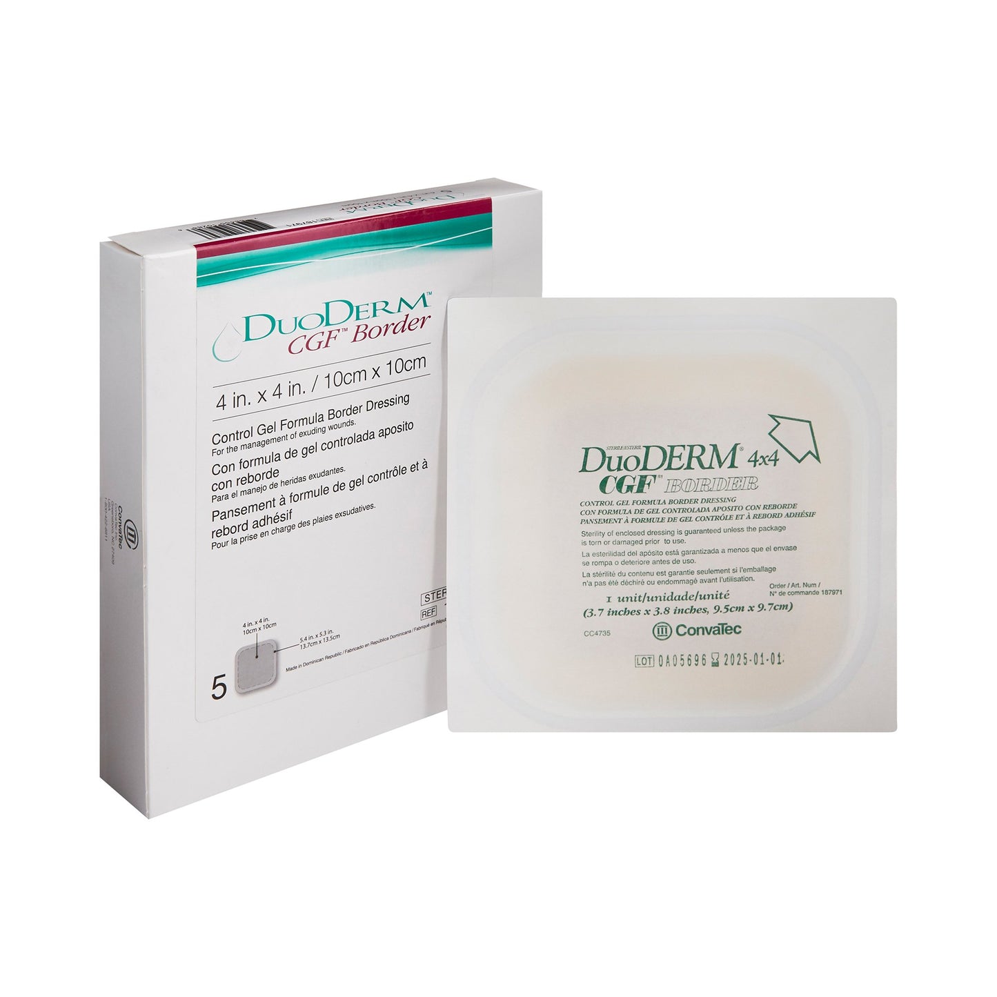 DuoDerm® CGF® Border Hydrocolloid Dressing, 4 x 4 Inch