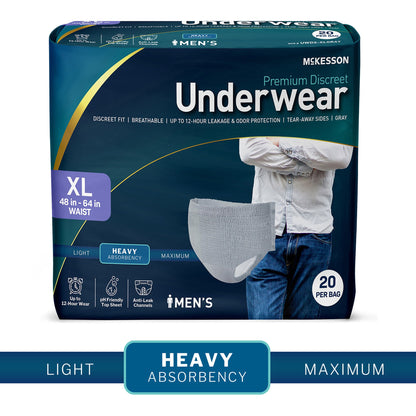McKesson Premium Discreet Underwear for Men, Heavy Absorbency