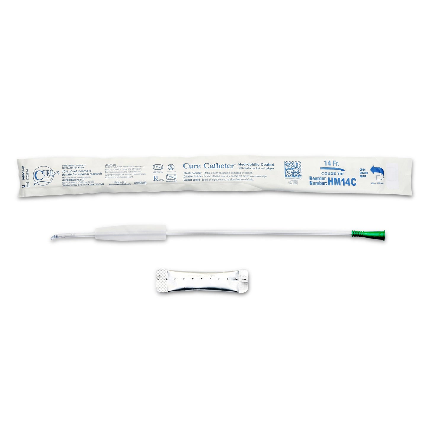 Cure Catheter™ Hydrophilic Intermittent Catheter, Hydrophilic Coated Plastic