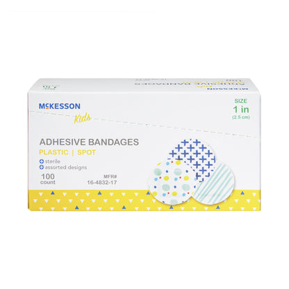 McKesson Kids™ Round Kid Design (Assorted Prints) Adhesive Spot Bandage, 1 Inch