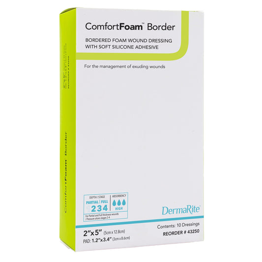 ComfortFoam™ Border Foam Wound Dressing with Soft Silicone Adhesive, 5 x 12.8 cm