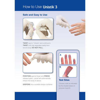 Unistik® 3 Comfort Safety Lancet, 28 Gauge