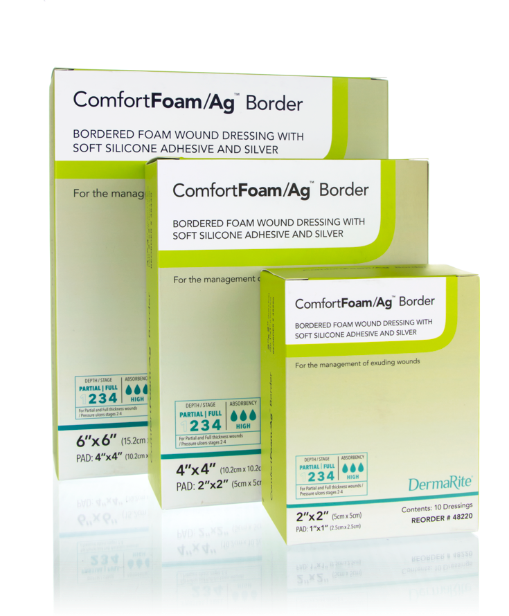 DermaRite®'s ComfortFoam™/Ag Border Foam Wound Dressing, 2 x 2 Inch