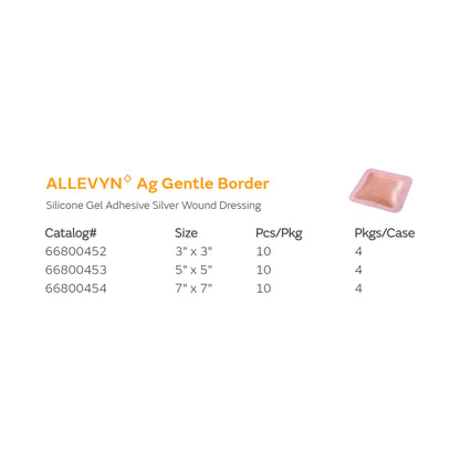 Allevyn Ag Gentle Border Sterile Foam Dressing with Silver, 3 x 3 Inch