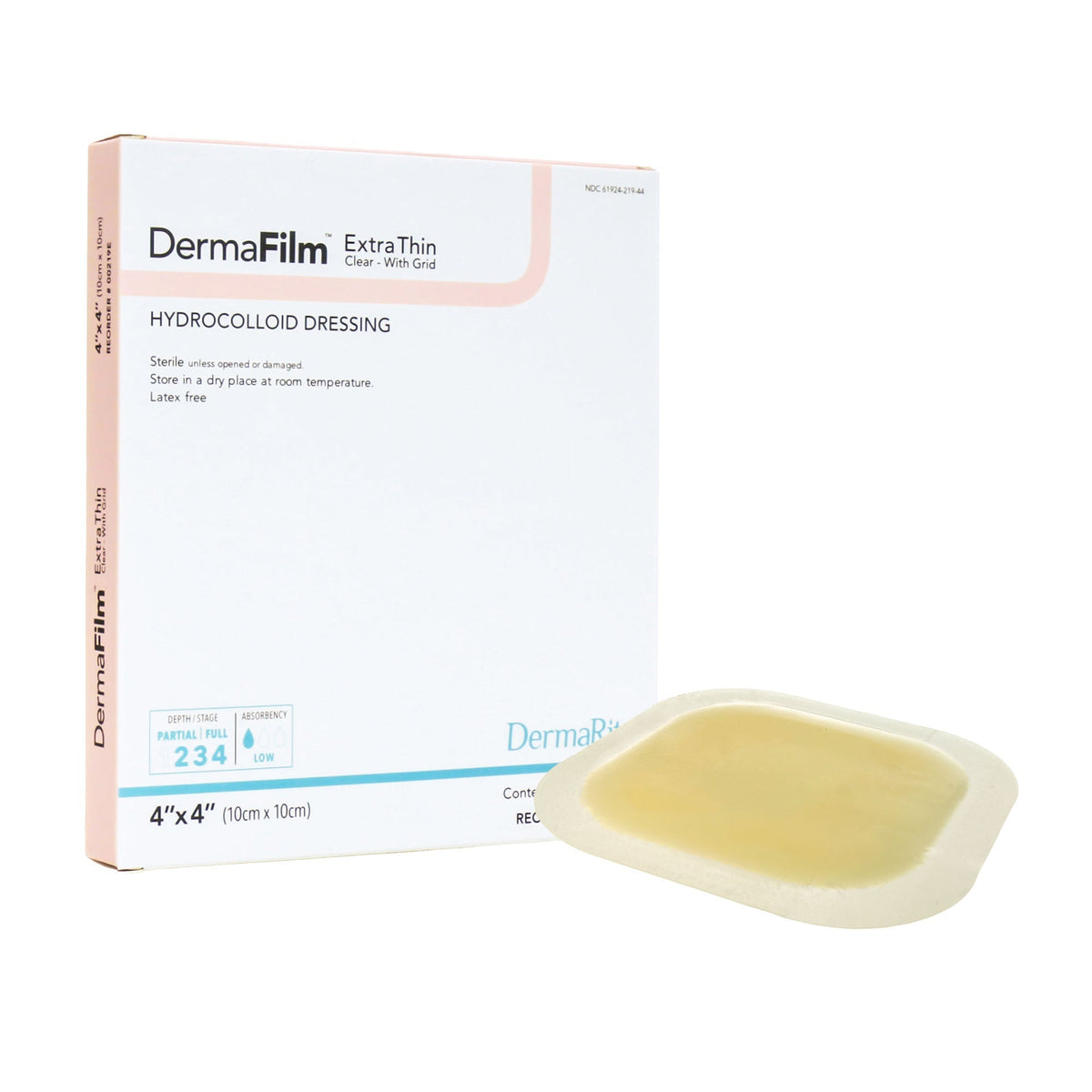 DermaFilm Hydrocolloid Wound Dressing X-Thin with Grid 4" x 4"