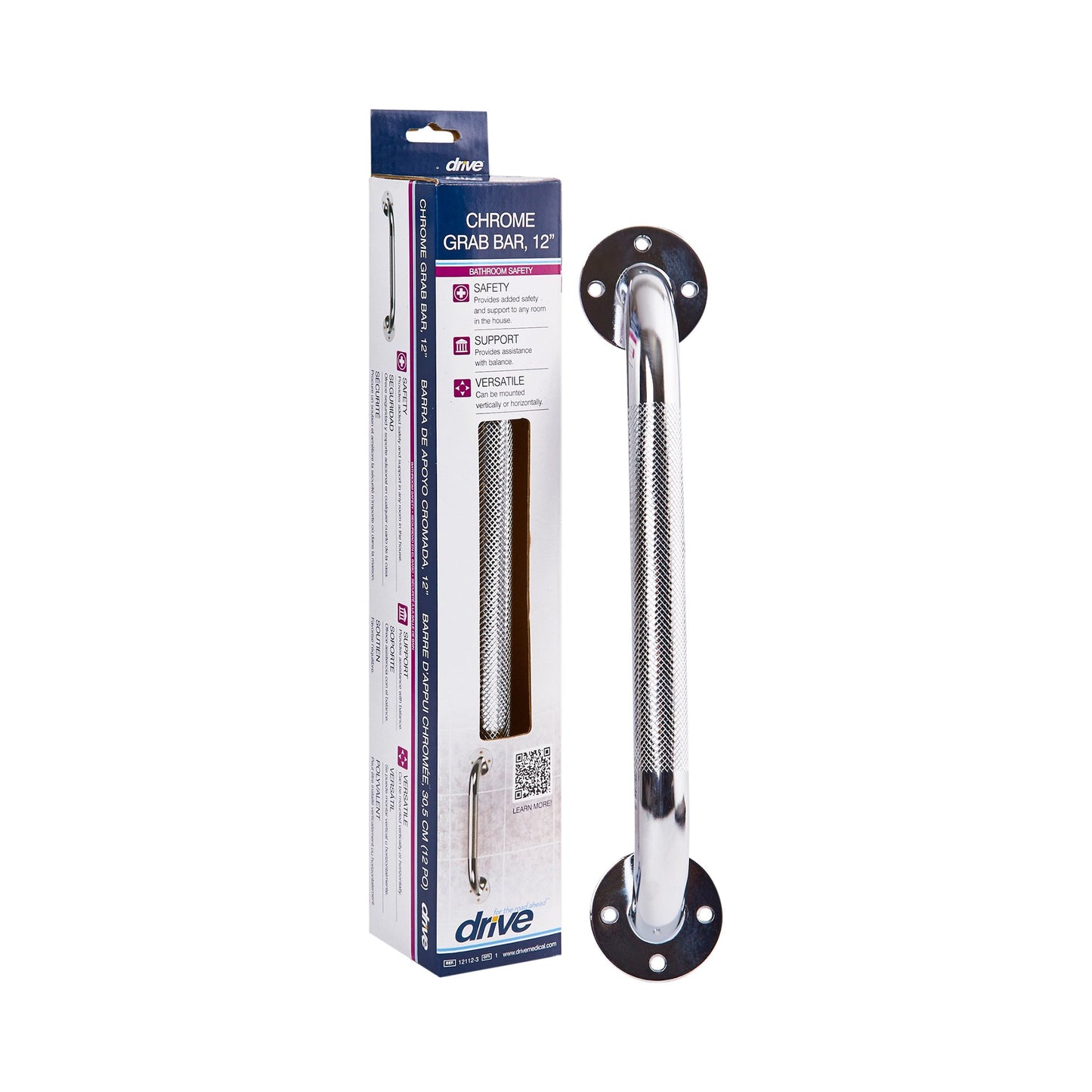 Drive™ Chrome Knurled Grab Bar, 12 Inch