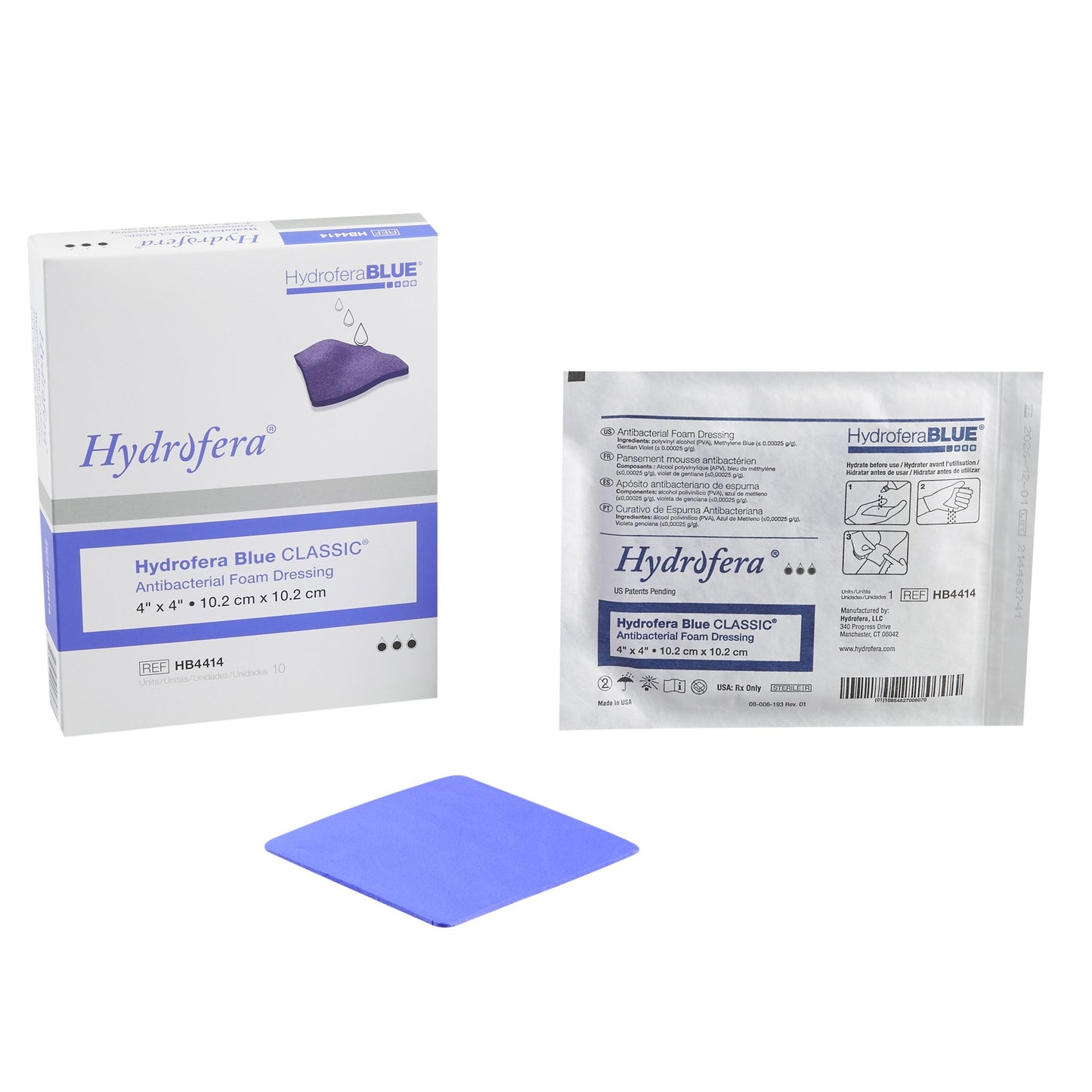 HydroferaBlue® Classic Antibacterial Foam Dressing, 4 x 4 Inch