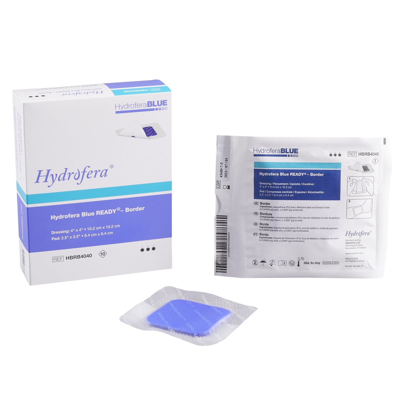 BLUE® READY-Border™ Antibacterial Foam Dressing Hydrofera, 4 x 4 Inch